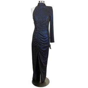 Aidan Mattox Women's Formal Dress Size 6 Blue and Gold One Shoulder Evening Gown